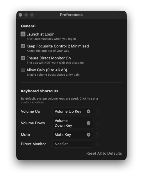 Preferences window